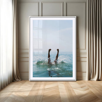 14351555-MGC-FP-24x36_White-Ocean Splash Wall Art Canvas Print, Framed Playful Beach Art Picture Print, Coastal Summer Perfect Coastal Contemporary Decor