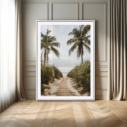 47319550-MGV-CV-24X36-Tropical Beach Wall Art Canvas Print, Framed Rustic Sand Art Picture Print, Palm Tree Perfect Tropical Coastal Decor Artwork
