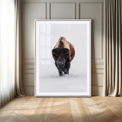 11394883-MGC-FP-24x36-Winter Bison Wall Art Canvas Print, Framed Rustic Wildlife Art Picture Print, Bold Animal Art Perfect Rustic Lodge Decor Artwork