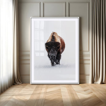 11394883-MGC-FP-24x36_White-Winter Bison Wall Art Canvas Print, Framed Rustic Wildlife Art Picture Print, Bold Animal Art Perfect Rustic Lodge Decor Artwork