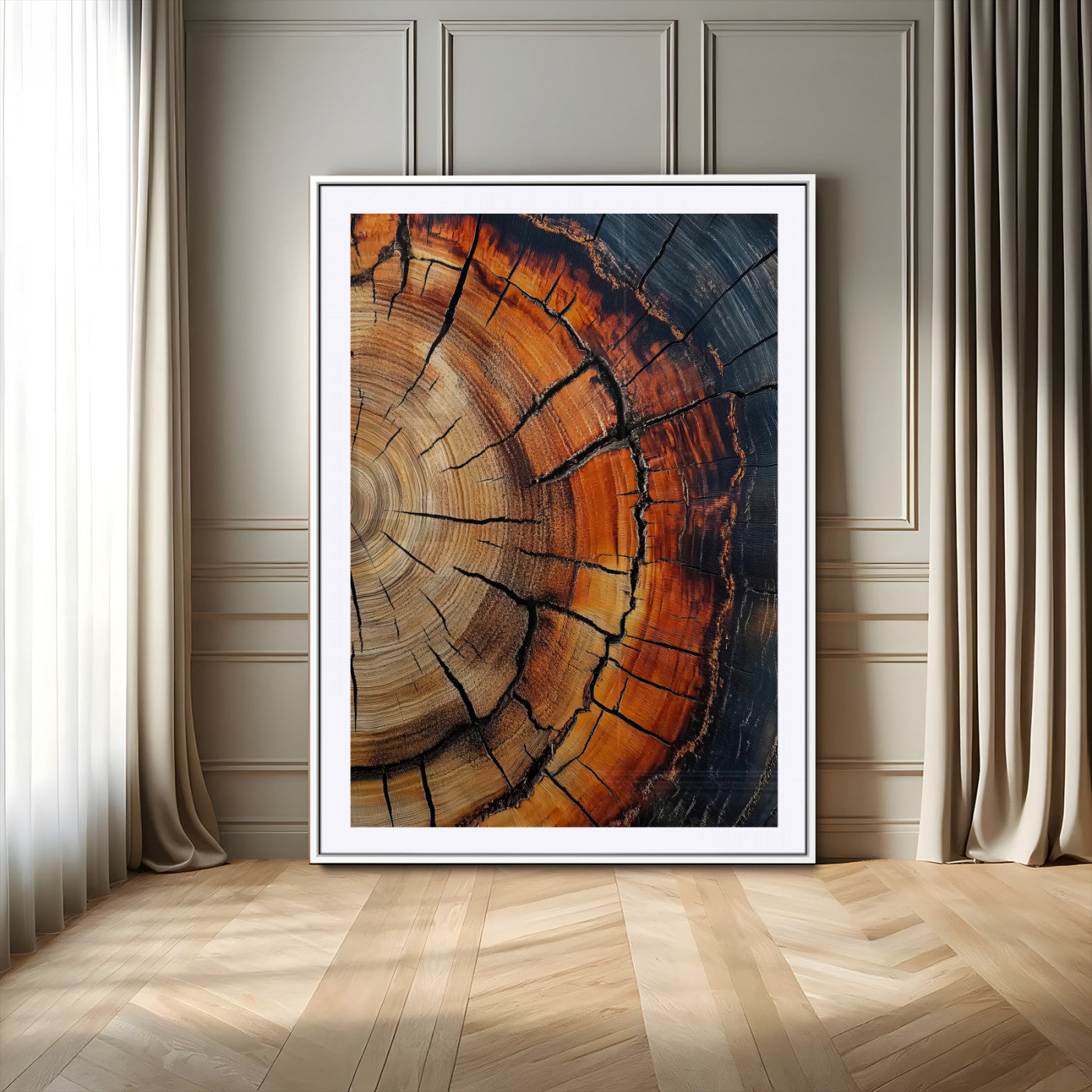 74113861-MGC-FP-24x36_White-Tree Ring Art Wall Art Canvas Print, Framed Rustic Wood Art Art Picture Print, Timber Wall Decor Perfect Modern Rustic Decor