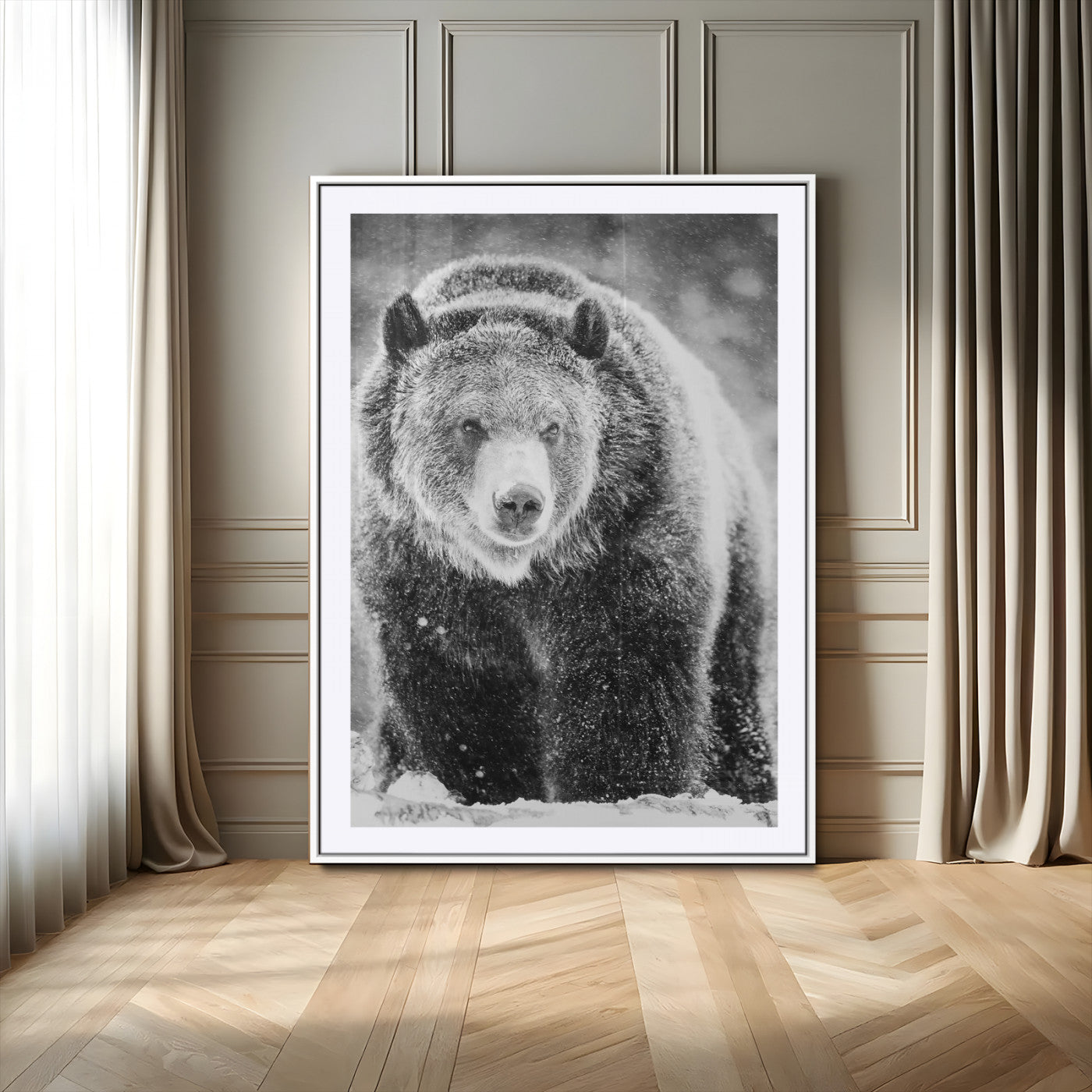 98050634-MGV-CV-24X36-Bison Portrait Wall Art Canvas Print, Framed Rustic Wall Accent Art Picture Print, Lodge Style Perfect Rustic Lodge Decor Artwork