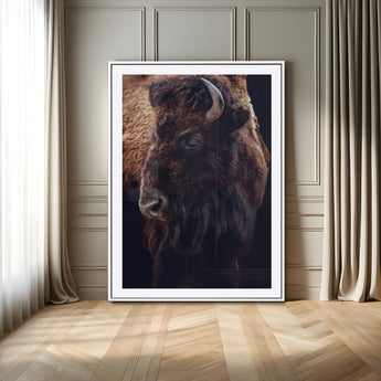 56758157-MGV-CV-24X36-Bison Portrait Wall Art Canvas Print, Framed Rustic Wall Accent Art Picture Print, Lodge Style Perfect Rustic Lodge Decor Artwork