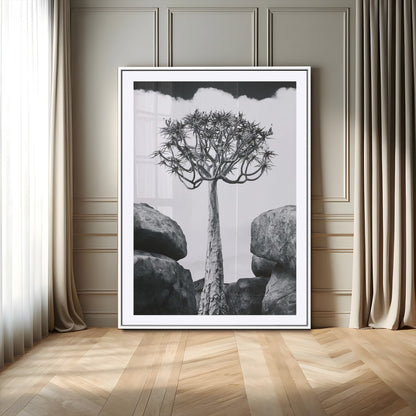 60628080-MGC-FP-24x36-Bold Tree Silhouette Wall Art Canvas Print, Framed Sculptural Tree Shape Art Picture Print, Desert Tree Perfect Modern Desert