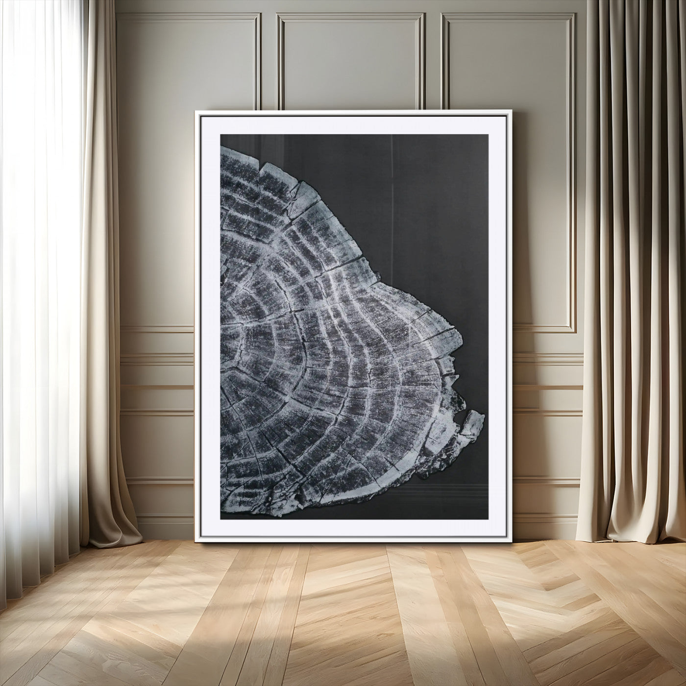 34094020-MGC-FP-24x36_White-Tree Ring Canvas Wall Art Canvas Print, Framed Modern Rustic Decor Art Picture Print, Botanical Tree Ring Perfect Modern Rustic