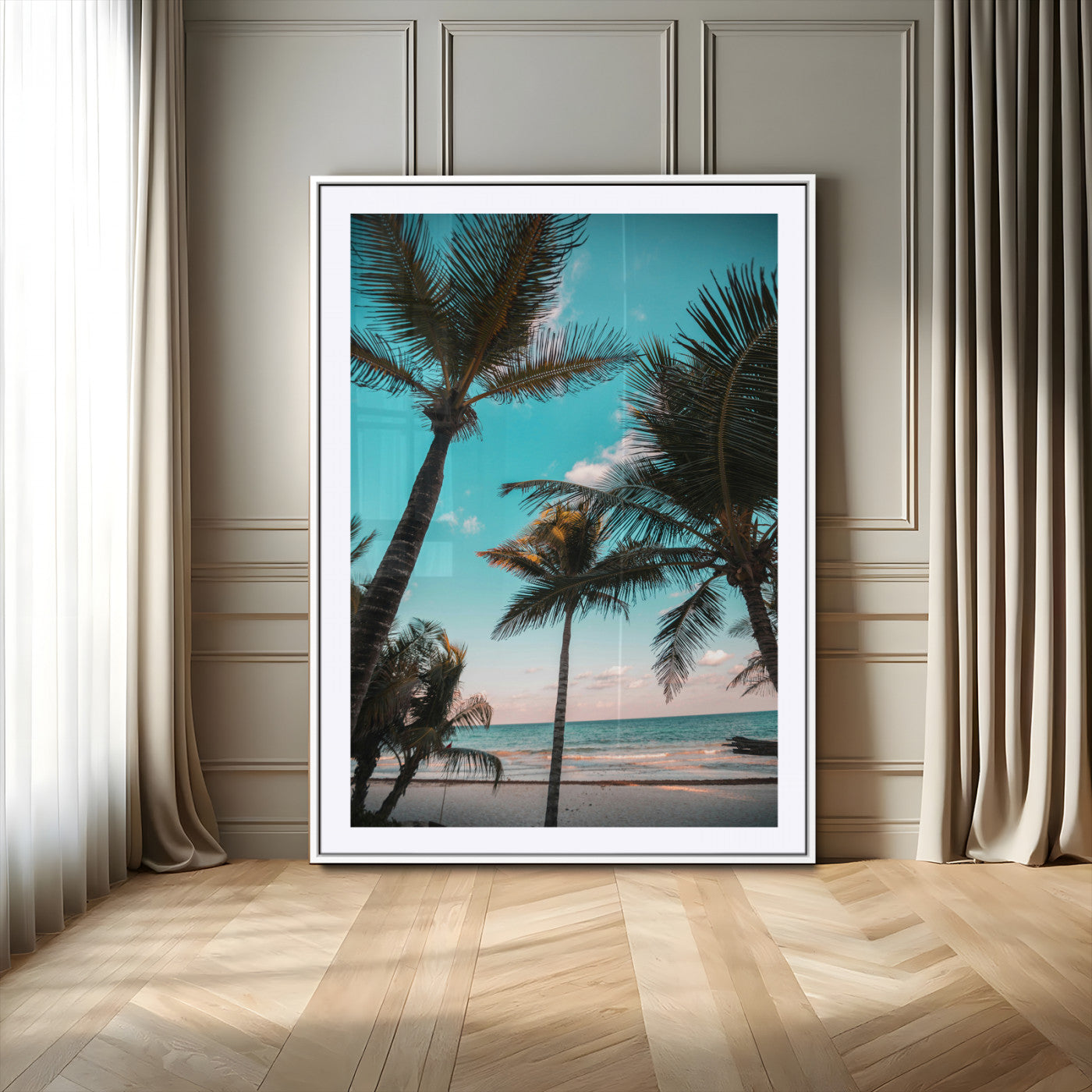 49451039-MGC-FP-24x36-Palm Trees Wall Art Canvas Print, Framed Tropical Beach Art Picture Print, Ocean Breeze Perfect Tropical Coastal Decor Artwork