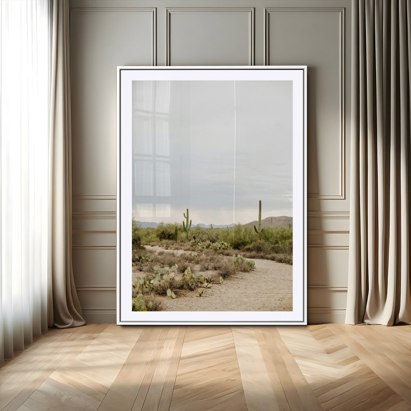 55042528-MGC-FP-24x36_White-Minimalist Landscape Wall Art Canvas Print, Framed Rustic Boho Canvas Art Picture Print, Earthy Tones Art Perfect Southwestern