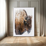 27690436-MGV-CV-24X36-Snowy Buffalo Wall Art Canvas Print, Framed Wildlife Photography Art Picture Print, Rustic Lodge Perfect Rustic Lodge Decor Decor