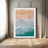 91434062-MGV-CV-24X36-Beach Aerial Wall Art Canvas Print, Framed Soft Waves Art Picture Print, Ocean Tranquility Perfect Coastal Minimalist Decor