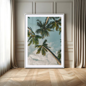 80452931-MGC-FP-24x36_White-Tropical Palm Trees Wall Art Canvas Print, Framed Coastal Nature Art Picture Print, Relaxing Summer Vibes Perfect Boho Coastal