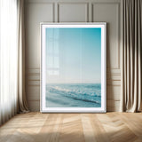 20189712-MGC-FP-24x36_White-Minimalist Ocean Wall Art Canvas Print, Framed Calm Seascape Art Picture Print, Soft Blue Tones Perfect Coastal Minimalist Decor