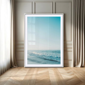 20189712-MGC-FP-24x36_White-Minimalist Ocean Wall Art Canvas Print, Framed Calm Seascape Art Picture Print, Soft Blue Tones Perfect Coastal Minimalist Decor