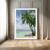 80489589-MGC-FP-24x36_White-Palm Tree Beach Wall Art – Tropical Paradise Canvas Print with White Sand and Turquoise Ocean, Coastal Photography for Bedroom,