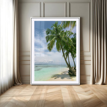 80489589-MGC-FP-24x36_White-Palm Tree Beach Wall Art – Tropical Paradise Canvas Print with White Sand and Turquoise Ocean, Coastal Photography for Bedroom,