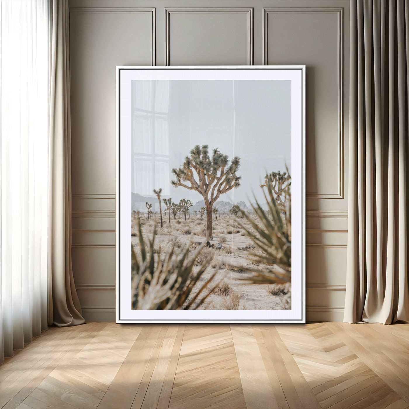 61562259-MGC-FP-24x36_White-Joshua Tree Canvas Wall Art – Desert Landscape, Minimalist Nature Photography, Large Framed Botanical Decor, Southwestern Canvas
