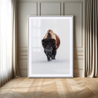 77072968-MGV-CV-24X36-Wildlife Wall Art – Bison in Snow Canvas Print, Rustic Western Nature Photography Decor for Bedroom, Living Room, Office, Cabin,