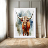 39803-MGV-CV-24X36-Texas Longhorn Wall Art Canvas Print, Framed Rustic Cattle Art Picture Print, Western Bull Perfect Rustic Western Decor Artwork