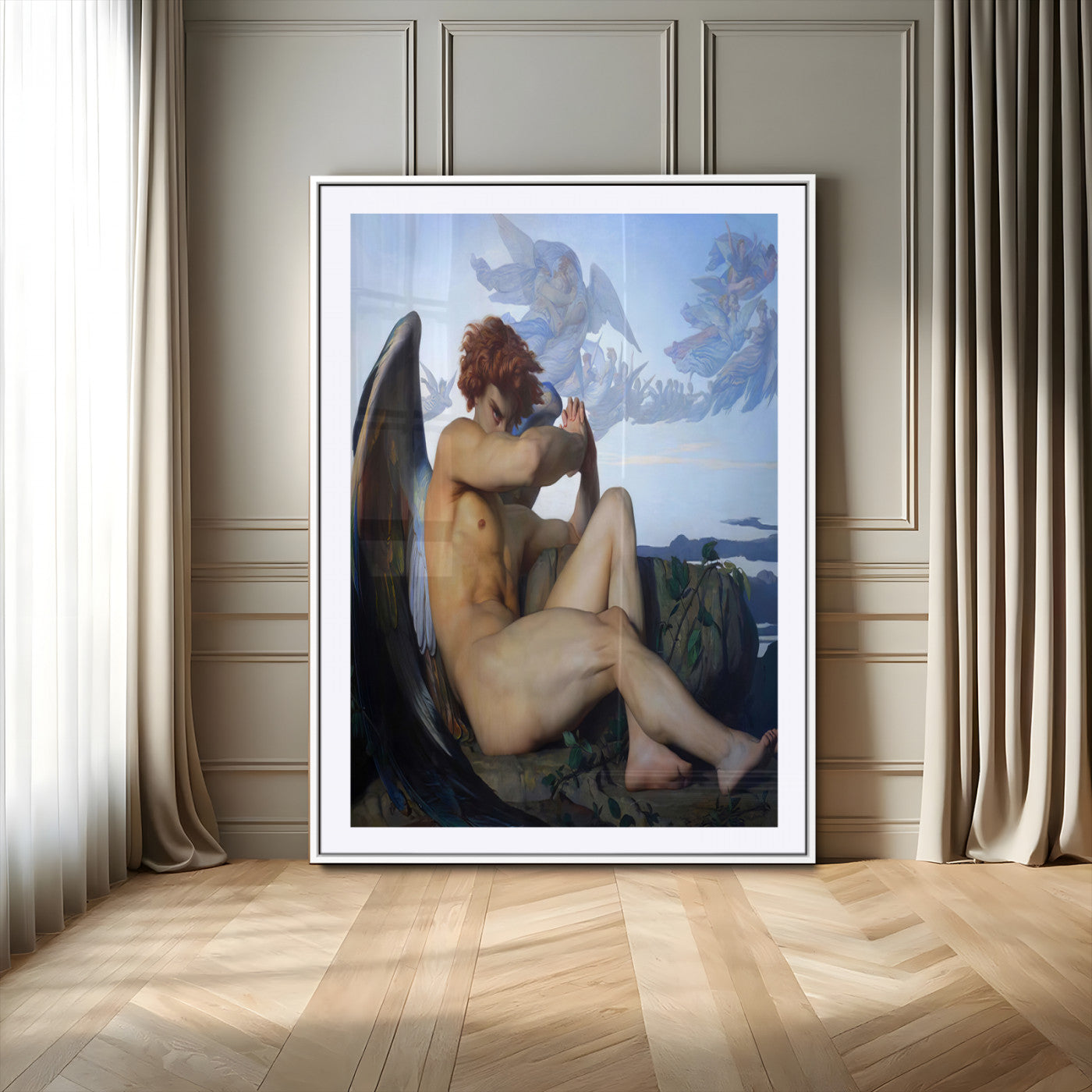 99738-MGV-CV-24X36-Fallen Angel Wall Art Canvas Print, Framed Classical Nude Art Picture Print, Renaissance Style Perfect Classical Moody Decor