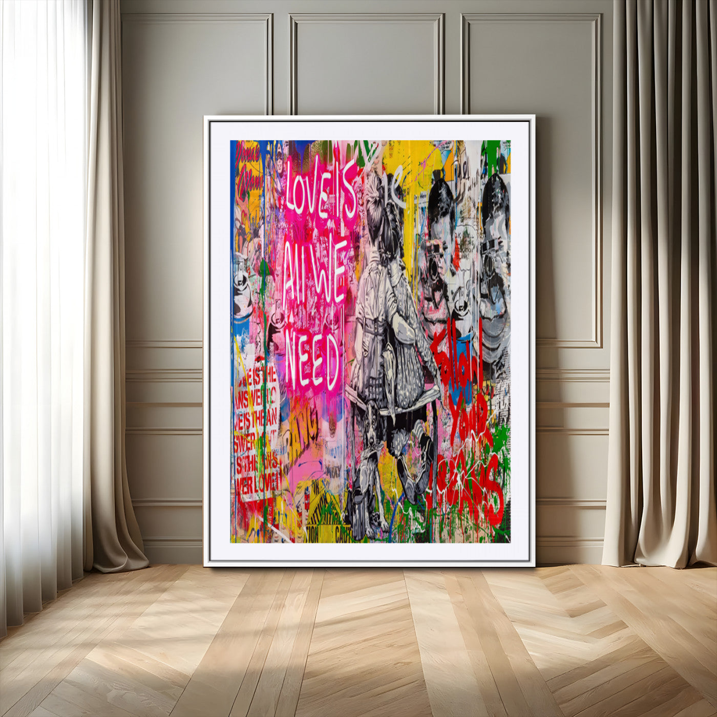 23129-MGV-CV-24X36-Street Love Wall Art Canvas Print, Framed Pop Graffiti Art Picture Print, Neon Lettering Perfect Urban Pop Decor Artwork