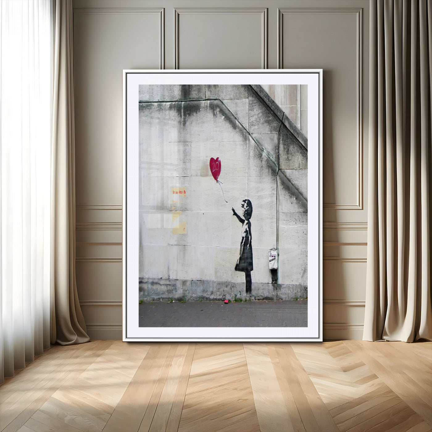 35033-MGV-CV-24X36-Balloon Girl Wall Art Canvas Print, Framed Street Banksy Art Picture Print, Urban Contrast Perfect Minimal Urban Decor Artwork