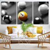 52108-MGV-CV-36X24-Precision Pool Table Wall Art – Close Up Yellow 1 Ball Canvas Print, Hand-Played Billiards Game Decor for Office, Game Room, or