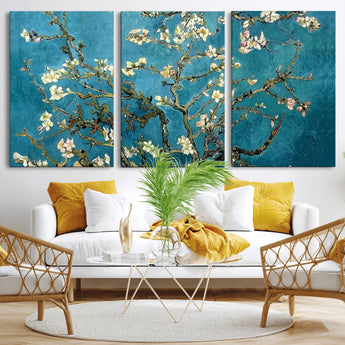 91714-MGV-CV-36X24-Almond Blossoms Wall Art – Handcrafted Van Gogh Inspired Floral Canvas Print, Beautiful Nature Decor for Living Room, Bedroom, or