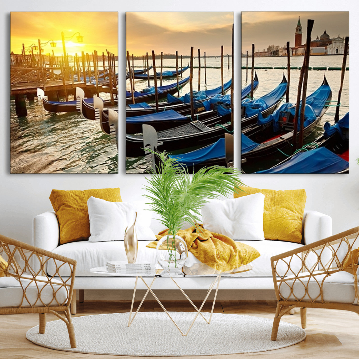25872-MGV-CV-36X24-Venetian Gondola Dock Wall Art – Serene Sunset Canal Canvas Print, Tranquil Water Travel Decor for Office, Living Room, or Man