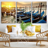 25872-MGV-CV-36X24-Venetian Gondola Dock Wall Art – Serene Sunset Canal Canvas Print, Tranquil Water Travel Decor for Office, Living Room, or Man