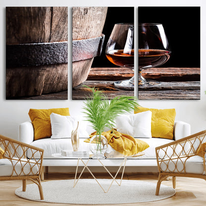 50839-MGV-CV-36X24-Barrel & Brandy Wall Art – Rustic Whiskey Barrel and Brandy Glass Canvas Print, Elegant Home Bar or Lounge Decor for Office, Man