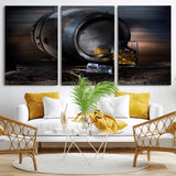 78049-MGV-CV-36X24-Whiskey Barrel Wall Art – Rustic Whiskey Barrel and Glass with Ice Canvas Print, Classic Bar or Lounge Decor for Home, Office, or