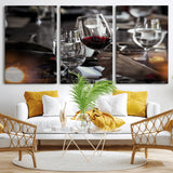 75513-MGV-CV-36X24-Elegant Wine Toast Wall Art – Close-Up Red Wine Glass at Dinner Table Canvas Print, Sophisticated Dining Room or Bar Decor