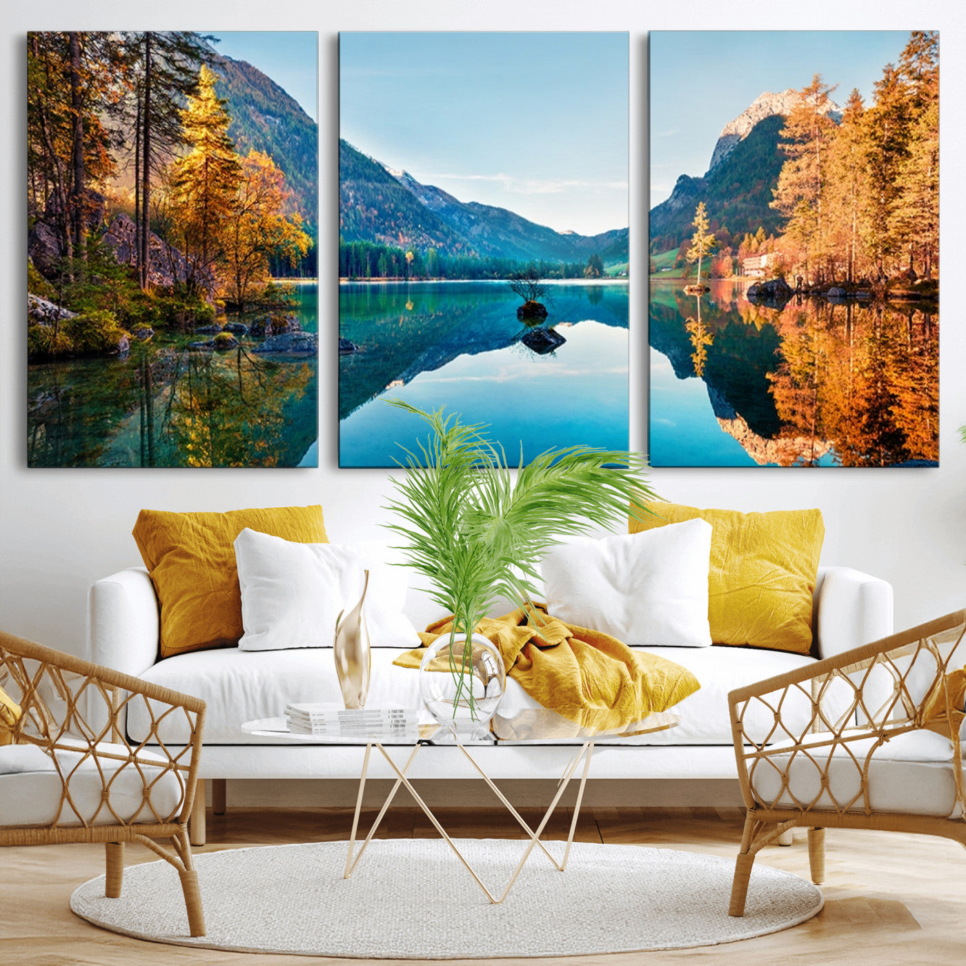 32962-MGV-CV-36X24-Mountain Lake Wall Art – Tranquil Autumn Landscape Canvas Print, Nature Reflection Decor for Living Room, Bedroom, Office or Cabin