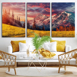 83947-MGV-CV-36X24-Sunset Mountain Landscape Wall Art – Panoramic Alpine Meadow and Snow Capped Peaks Canvas Print, Nature Scenic Decor for Home,