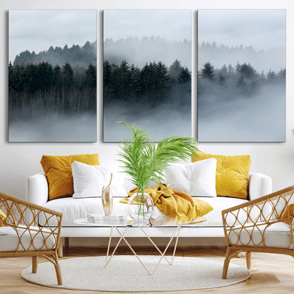 42596-MGV-CV-36X24-Misty Forest Wall Art – Atmospheric Pine Trees Canvas Print, Nature Landscape Decor for Living Room, Bedroom, Office, or Cabin