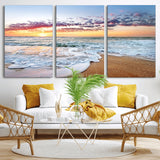 39560-MGV-CV-36X24-Sunrise Beach Wall Art – Vibrant Ocean Waves and Golden Sand Canvas Print, Seaside Coastal Decor for Living Room, Bedroom or