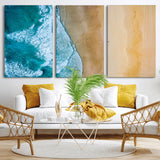 46640-MGV-CV-36X24-Aerial Beach Wall Art – Turquoise Waves and Golden Sand Canvas Print with Lone Surfer, Coastal Ocean Decor for Living Room,
