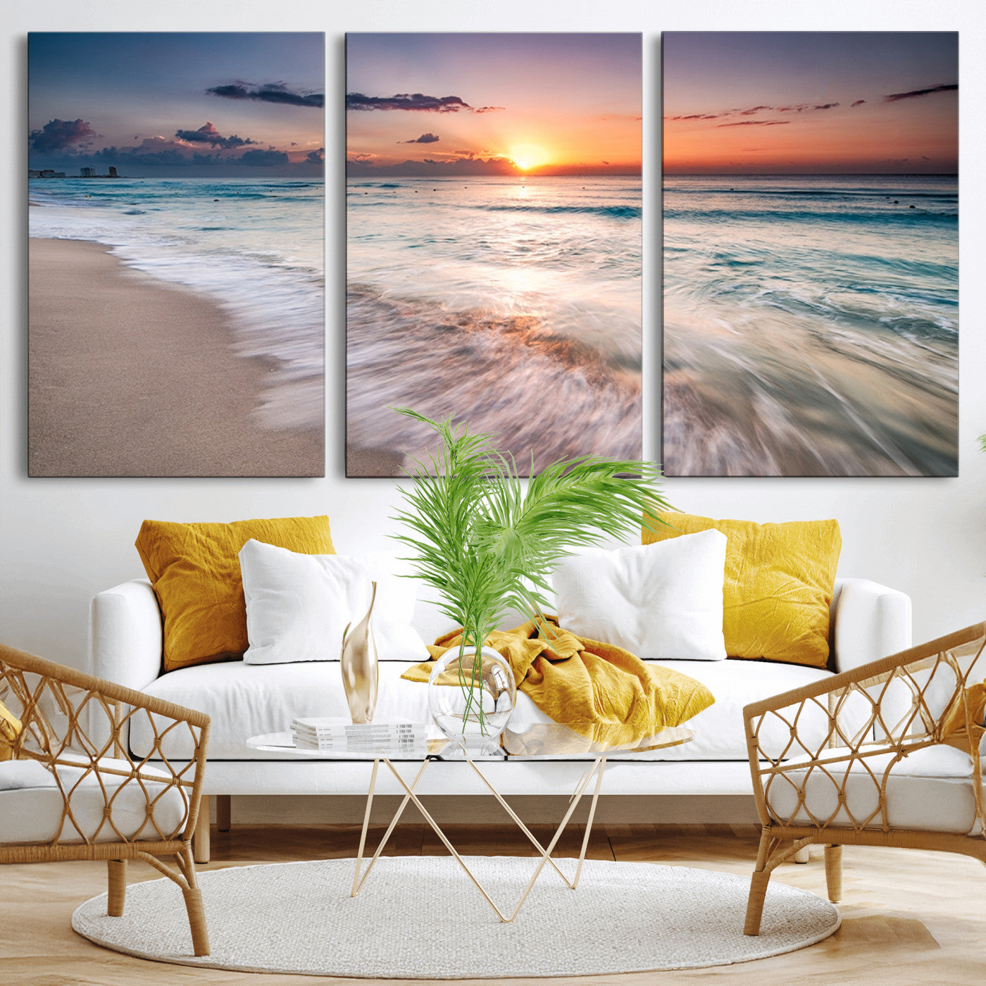 71849-MGV-CV-36X24-Sunrise Ocean Beach Wall Art – Serene Seascape Canvas Print with Gentle Waves, Coastal Nature Decor for Bedroom, Living Room or