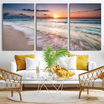 71849-MGV-CV-36X24-Sunrise Ocean Beach Wall Art – Serene Seascape Canvas Print with Gentle Waves, Coastal Nature Decor for Bedroom, Living Room or