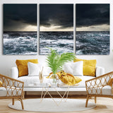 42607-MGV-CV-36X24-Stormy Ocean Wall Art – Dramatic Sea and Sky Canvas Print with Sun Rays, Moody Nature Decor for Living Room, Office, Bedroom or
