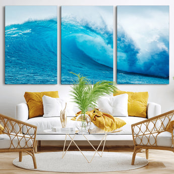 13117-MGV-CV-36X24-Ocean Wave Wall Art – Dynamic Blue Surf Canvas Print, Coastal Beach Decor for Living Room, Bathroom, Office, or Beach House