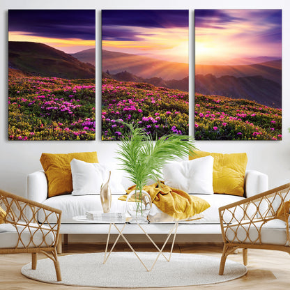 49741-MGV-CV-36X24-Mountain Sunrise Wall Art – Vibrant Floral Landscape Canvas Print, Nature Home Decor for Living Room, Bedroom Office or Cabin