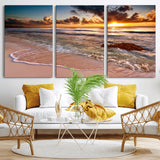 38302-MGV-CV-36X24-Sunset Beach Wall Art – Stunning Ocean Waves and Rock Canvas Print, Warm Coastal Decor for Living Room, Bedroom, Office or Beach