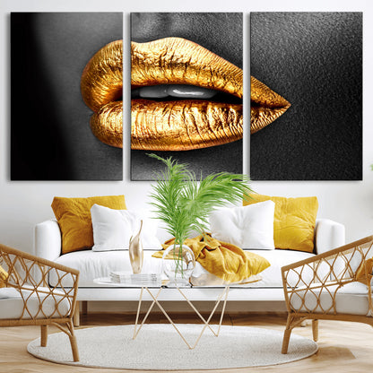 84747-MGV-CV-36X24-Golden Lips Black & White Portrait – Glamorous Metallic Lip Art Print, Modern Wall Decor for Bedroom, Beauty & Fashion Lover Gift
