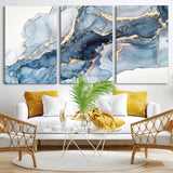 33782-MGV-CV-36X24-Abstract Marble Wall Art – Blue & Gold Fluid Painting Canvas Print, Modern Home Decor for Living Room, Bedroom or Office