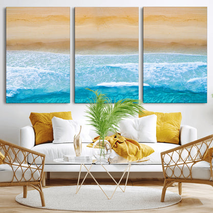 43046-MGV-CV-36X24-Aerial Beach Wall Art – Serene Ocean Waves & Sandy Shore Canvas Print, Coastal Home Decor for Living Room, Bedroom or Office