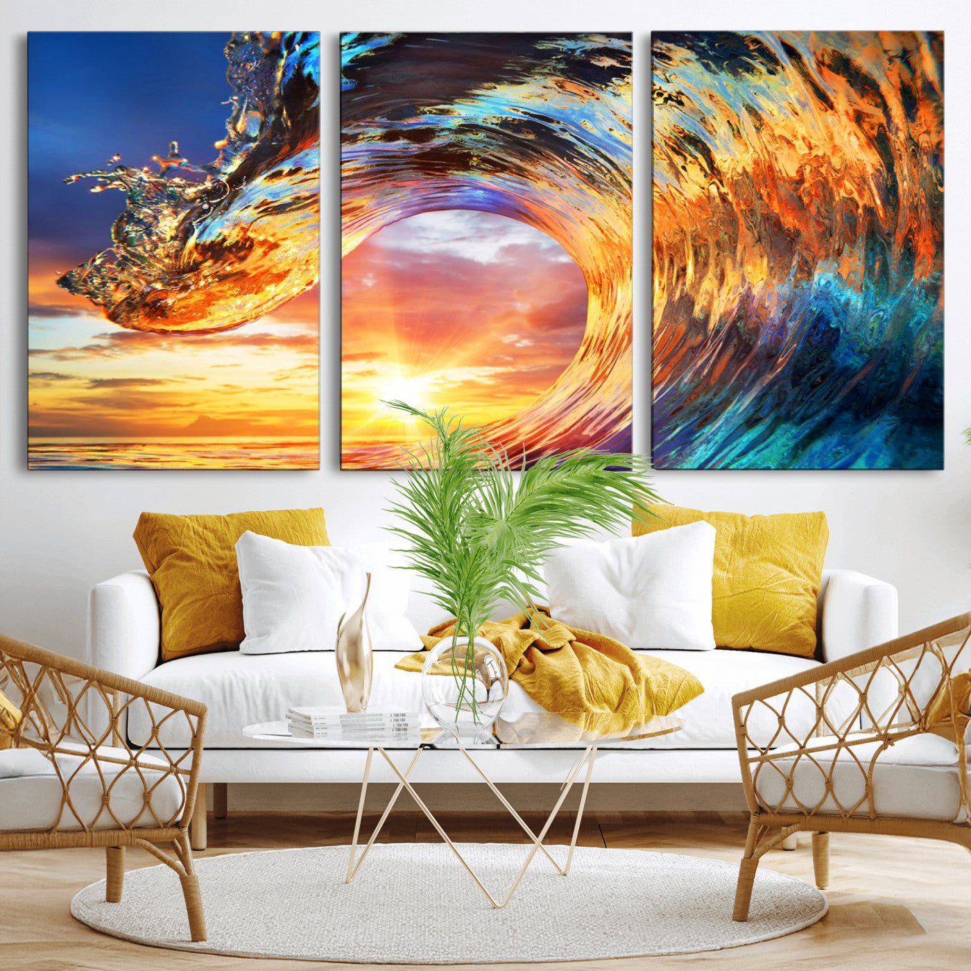 52890-MGV-CV-36X24-Surfing Wave Wall Art Canvas Print, Framed Sunset Ocean Art Picture Print, Ocean Wave Perfect Nautical Decor Artwork