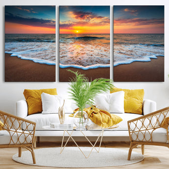 87032-MGV-CV-36X24-Ocean Sunset Wall Art – Stunning Beach Canvas Print with Vibrant Sky, Calm Waves, and Golden Horizon, Perfect Coastal Decor for