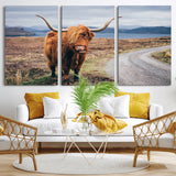 56121-MGV-CV-36X24-Rustic Highland Cow Wall Art – Panoramic Nature Canvas Print, Perfect Decor for Home, Office, Living Room or Man Cave