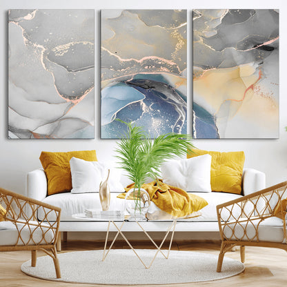 63211-MGV-CV-36X24-Abstract Fluid Art Wall Decor – Blue, Gray & Gold Canvas Print, Modern Home and Office Wall Art Decor for Living Room, Bedroom or
