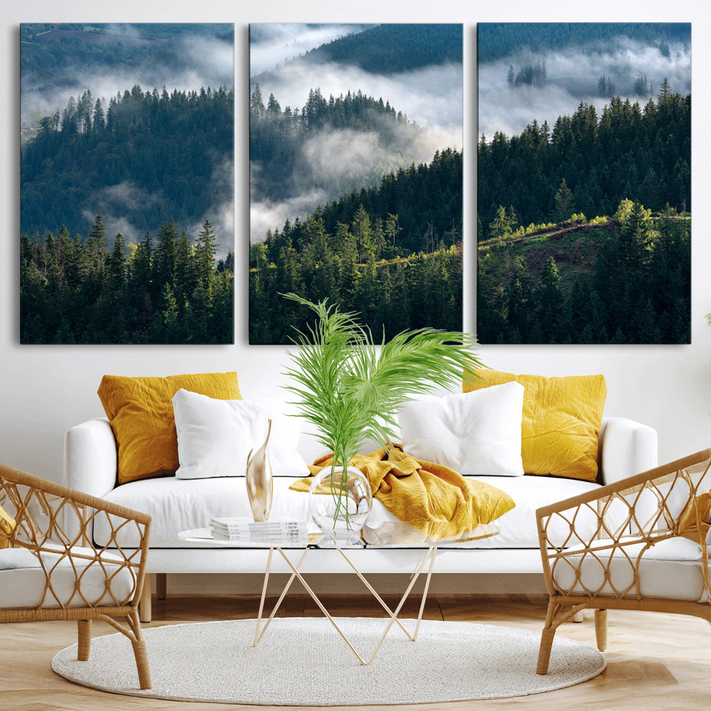 55972-MGV-CV-36X24-Whispering Pines Wall Art – Panoramic Misty Forest Canvas Print, Serene Nature Decor for Home, Office or Cabin Retreat